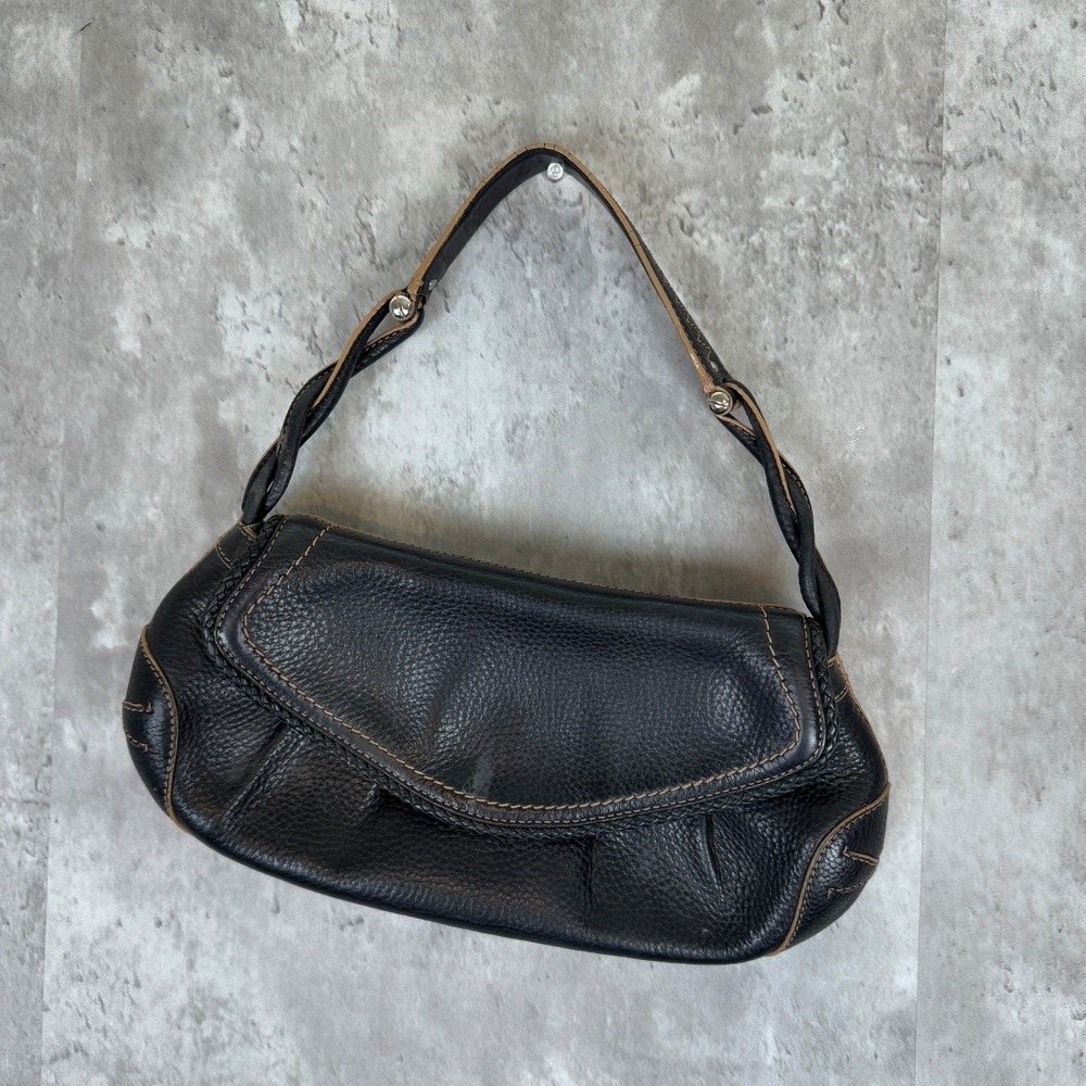 Cole Haan Village SP06 Pebbled Leather Travel Bag Baguette Black Distressed